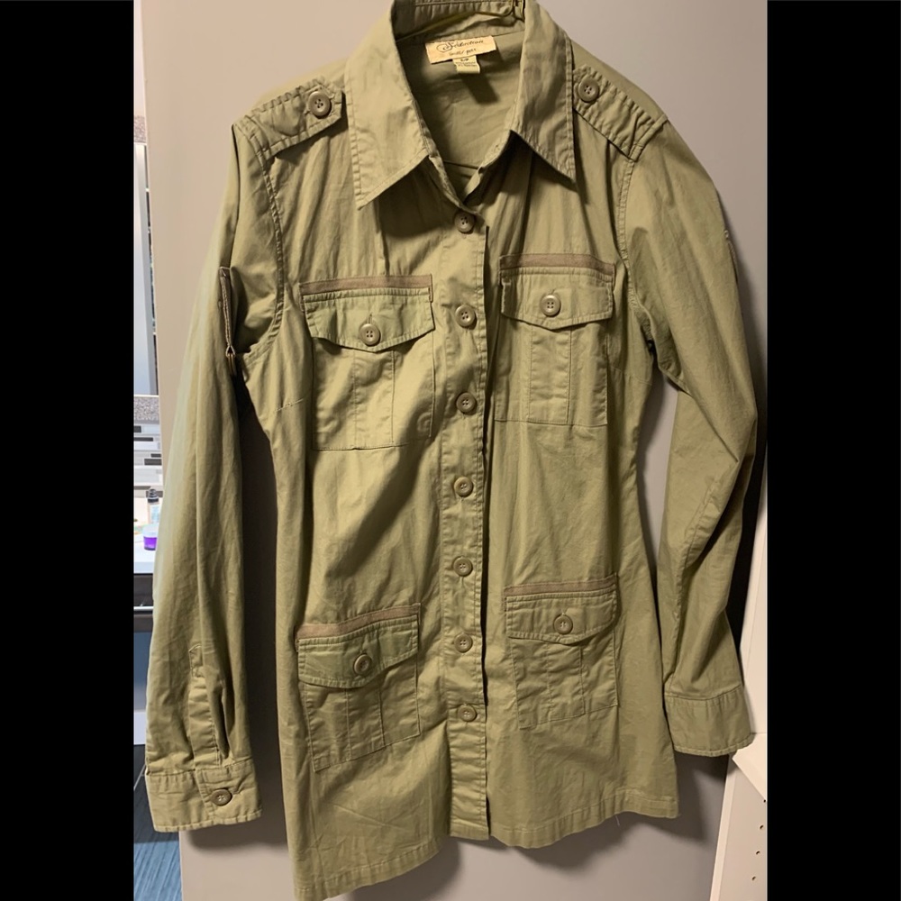 Army Green Button Down Tunic Top